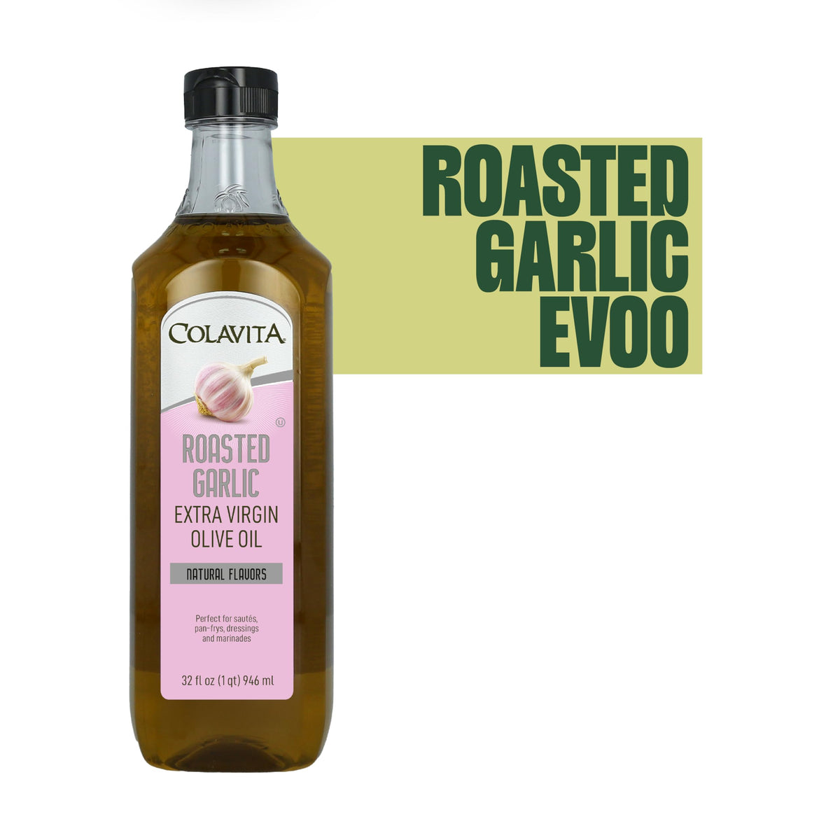 Colavita Roasted Garlic Extra Virgin Olive Oil | 32 Fl Oz EVOO Infused with Roasted Garlic