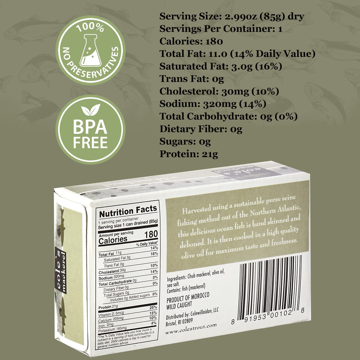 Cole's Pack of 5 Wild Mackerel in Olive Oil – Gluten Free, Skinless & Boneless