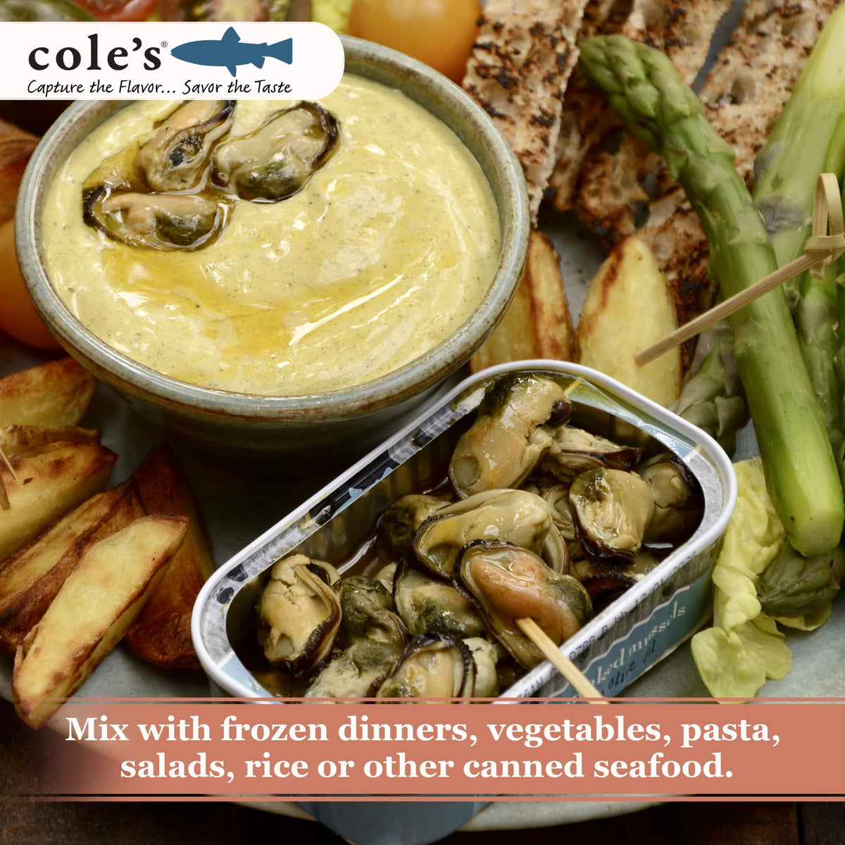 Cole's Patagonian Smoked Mussels with Lemon & Garlic in EVOO | 4oz Hand-Packed Cans (Pack of 5)