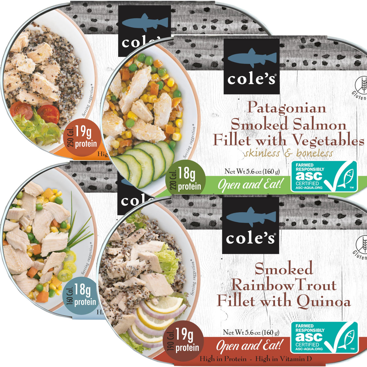COLE'S Open & Eat Meals Variety Pack | 5.6 oz Hand-Packed Smoked Salmon & Trout