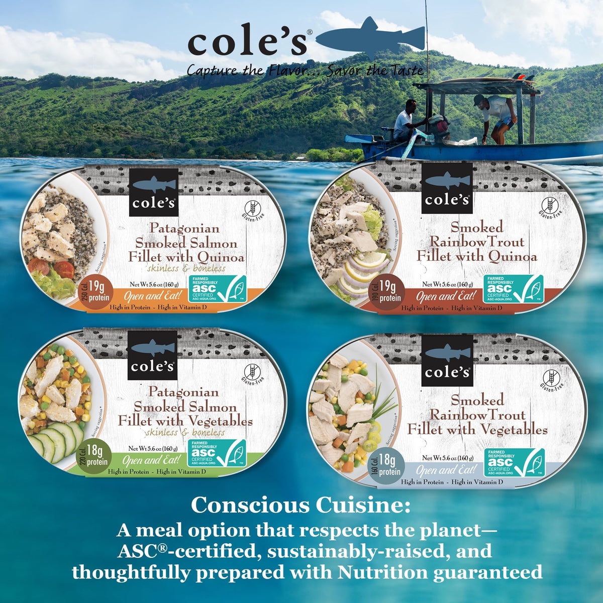 COLE'S Open & Eat Meals Variety Pack | 5.6 oz Hand-Packed Smoked Salmon & Trout