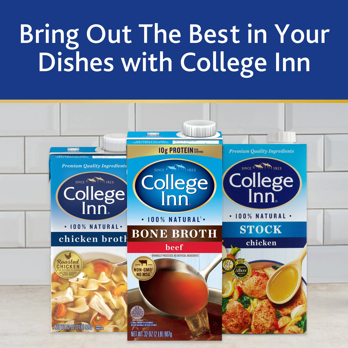 College Inn 100% Natural Chicken Bone Broth — 12 Pack, 32 oz Cartons