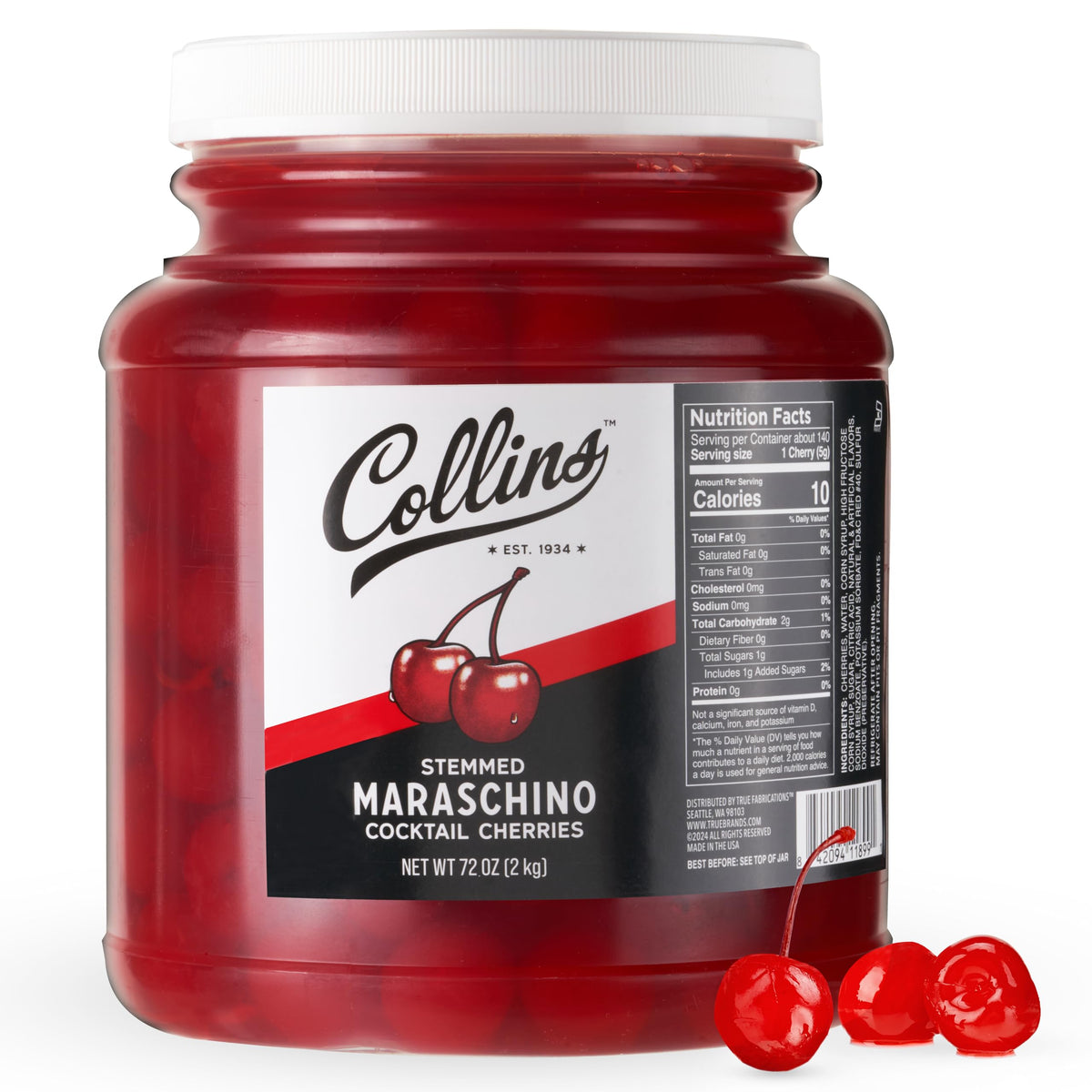 Collins Chicago 72 oz Stemmed Maraschino Cherries – Bulk Cocktail Garnish