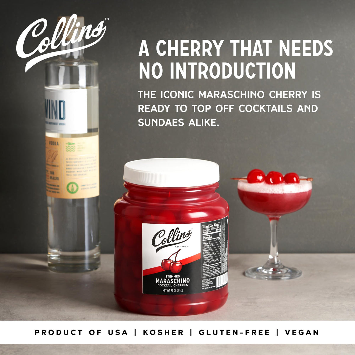 Collins Chicago 72 oz Stemmed Maraschino Cherries – Bulk Cocktail Garnish
