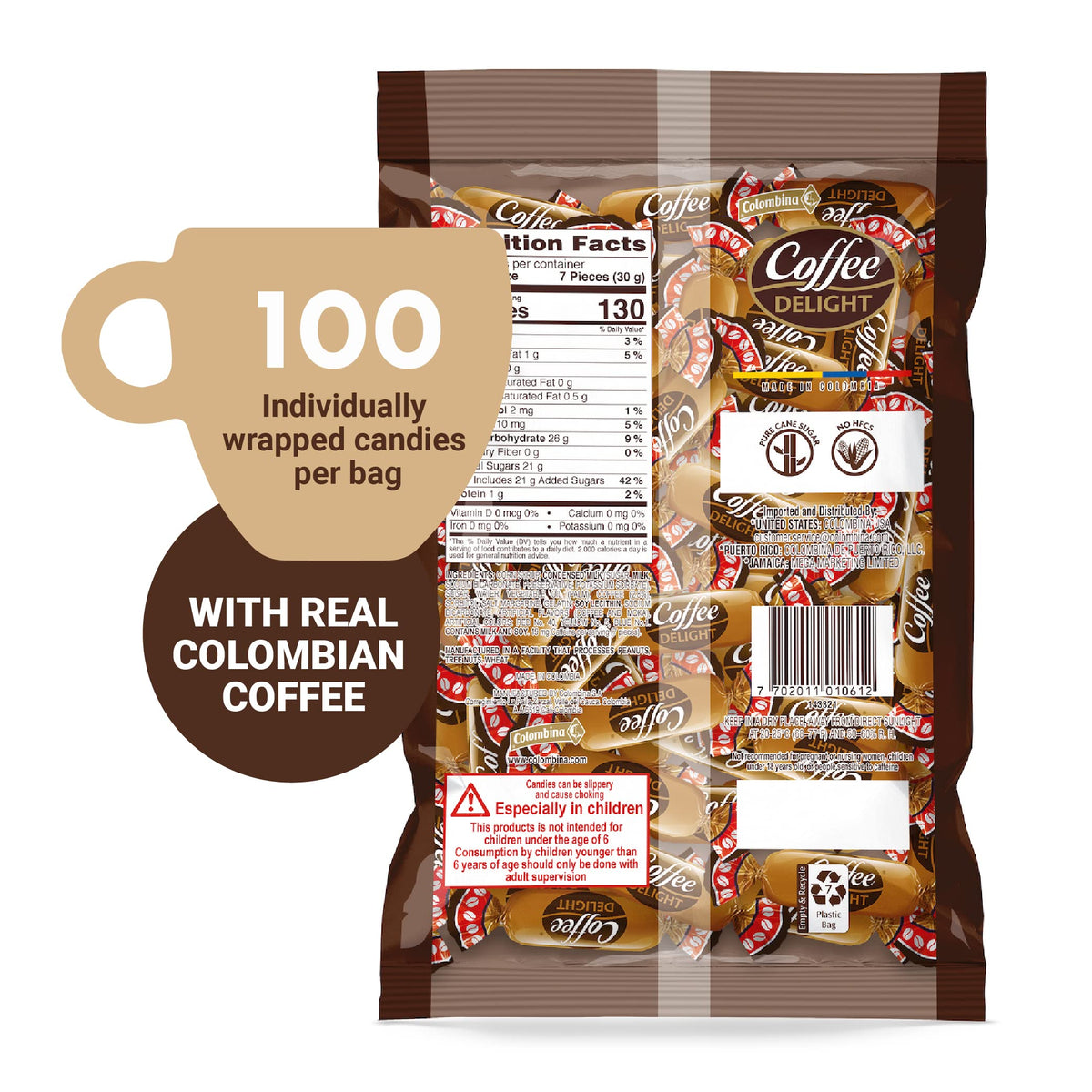 Colombina Coffee Delight Chewy Candy | Gluten-Free Soft Coffee Candies with Real Colombian Coffee | 2 Pack (200 Count)
