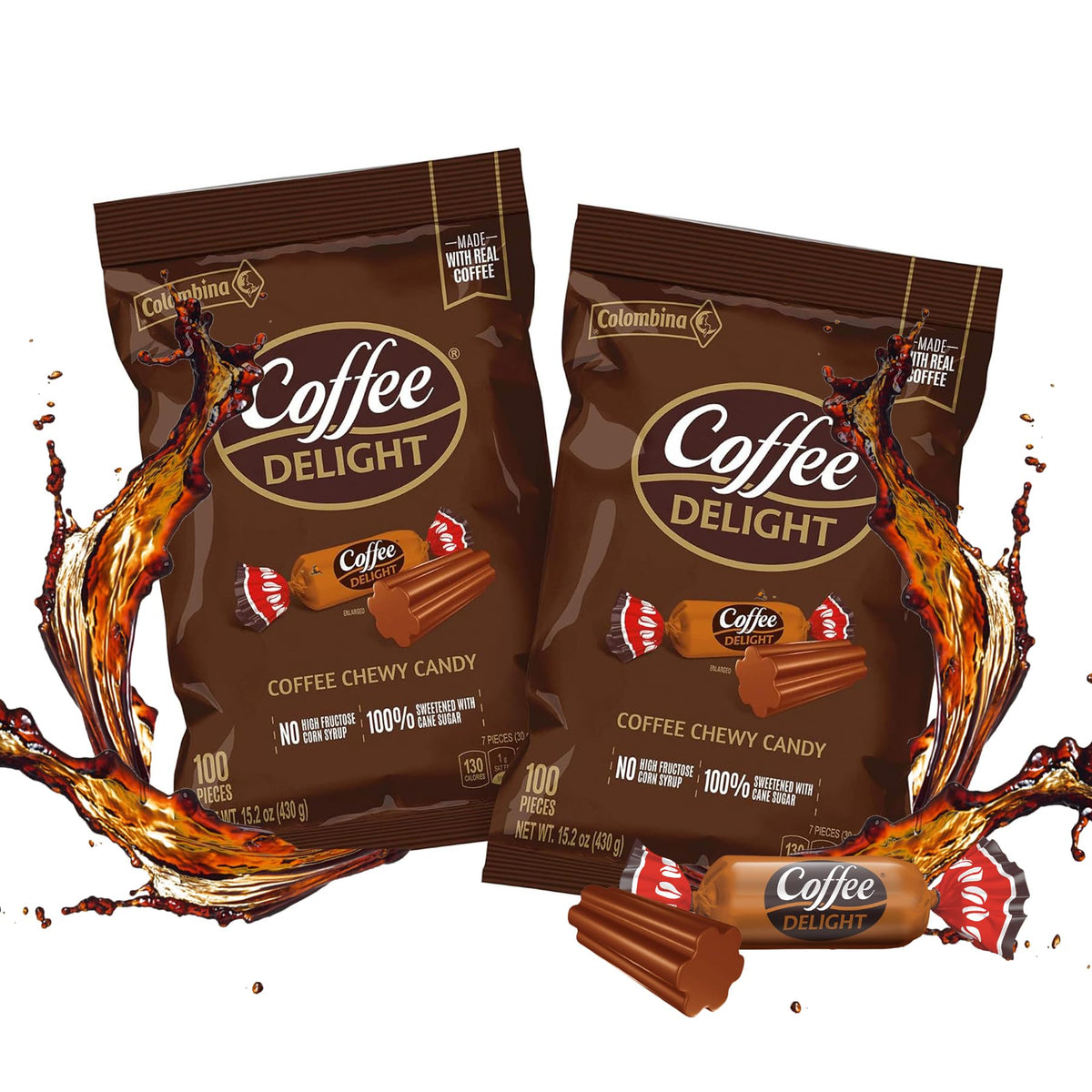 Colombina Coffee Delight Chewy Candy | Gluten-Free Soft Coffee Candies with Real Colombian Coffee | 2 Pack (200 Count)