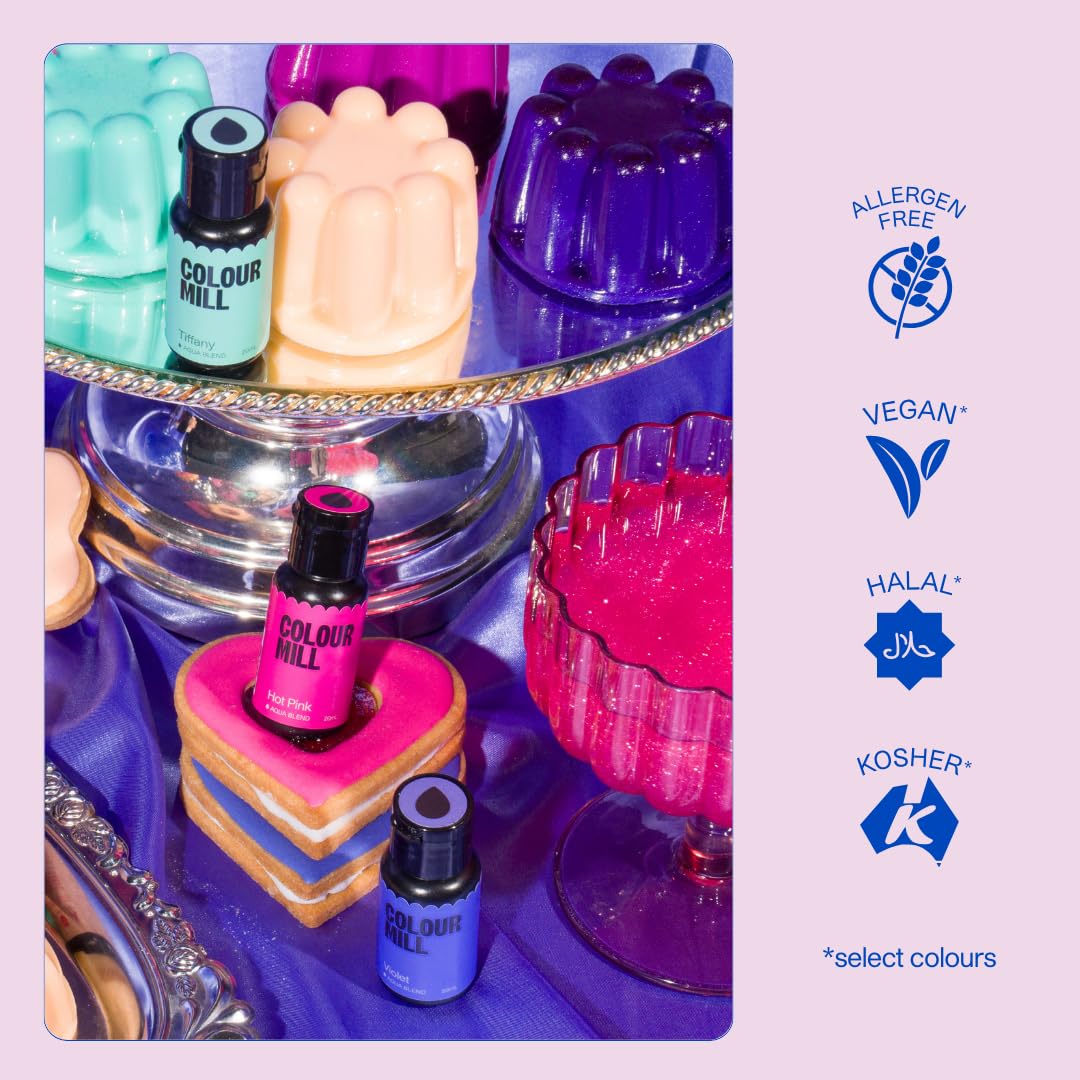Colour Mill Botanical Pack Aqua Blend: Water-Based Food Coloring Set (Dusk, Latte, Lilac, Olive, Rose & Sage) – 6 x 20ml