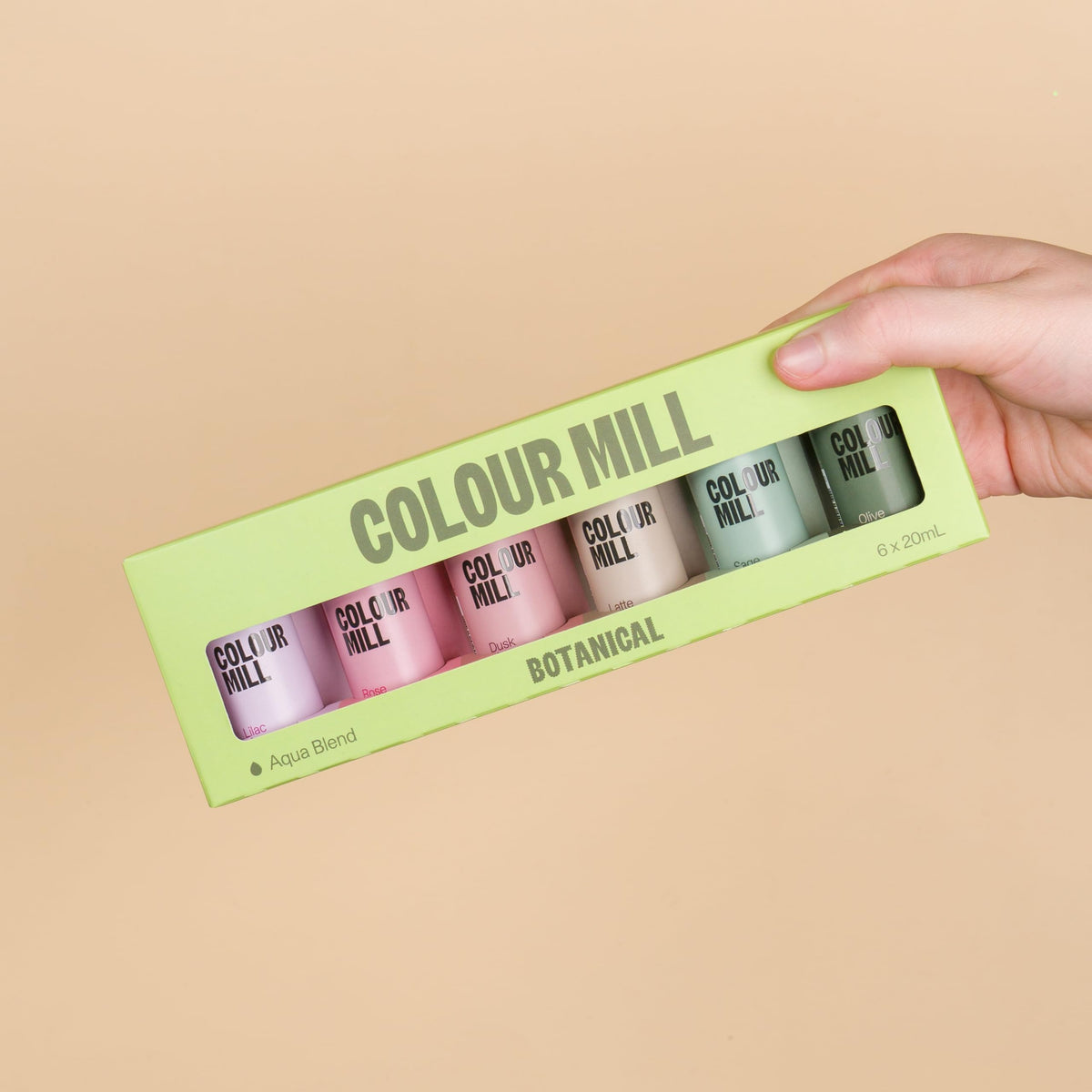 Colour Mill Botanical Pack Aqua Blend: Water-Based Food Coloring Set (Dusk, Latte, Lilac, Olive, Rose & Sage) – 6 x 20ml