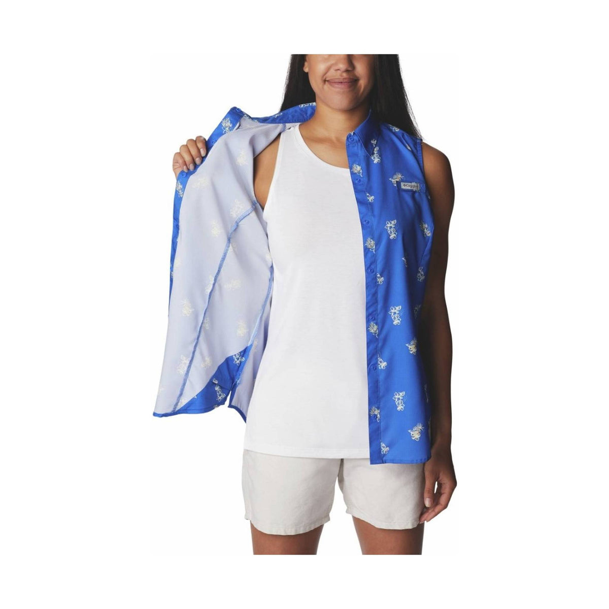 Columbia Women's Super Tamiami Sleeveless Shirt -  Blue Macaw Bouquet Foray - ONLINE STORE CREDIT/EXCHANGE ONLY