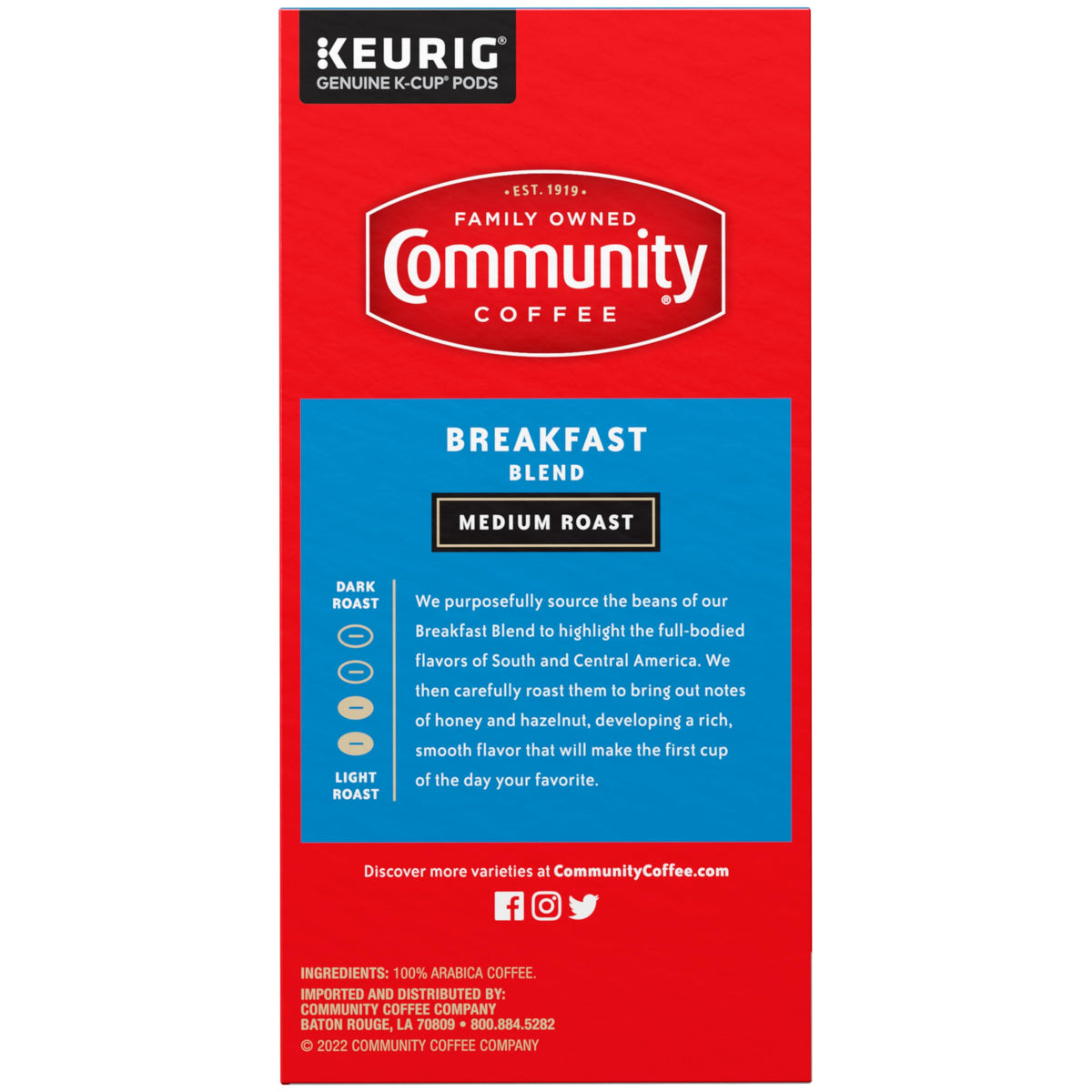 Community Coffee Breakfast Blend Medium Roast K-Cup Pods – 32 Count Box