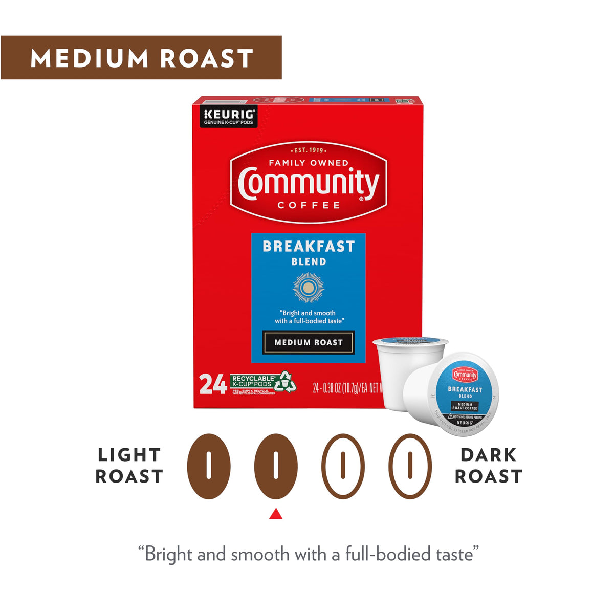 Community Coffee Breakfast Blend Pods – 72 Count, Medium Roast, Keurig 2.0 Compatible (Pack of 6)