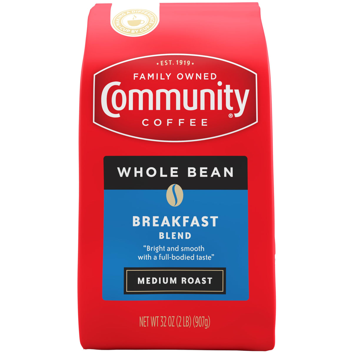Community Coffee Breakfast Blend – Whole Bean Coffee, Medium Roast, 32 oz