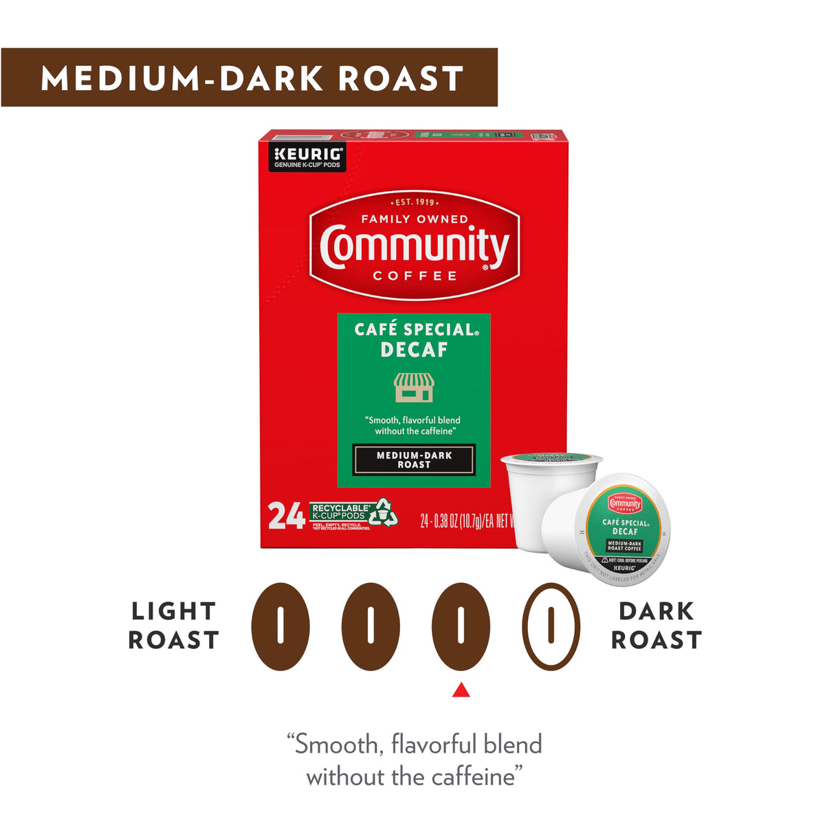 Community Coffee Café Special Decaf – Medium-Dark Roast K-Cup Pods, 32 Count