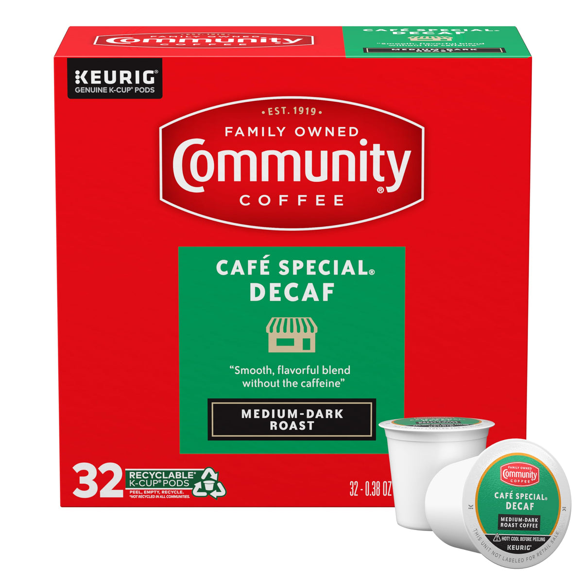 Community Coffee Café Special Decaf – Medium-Dark Roast K-Cup Pods, 32 Count