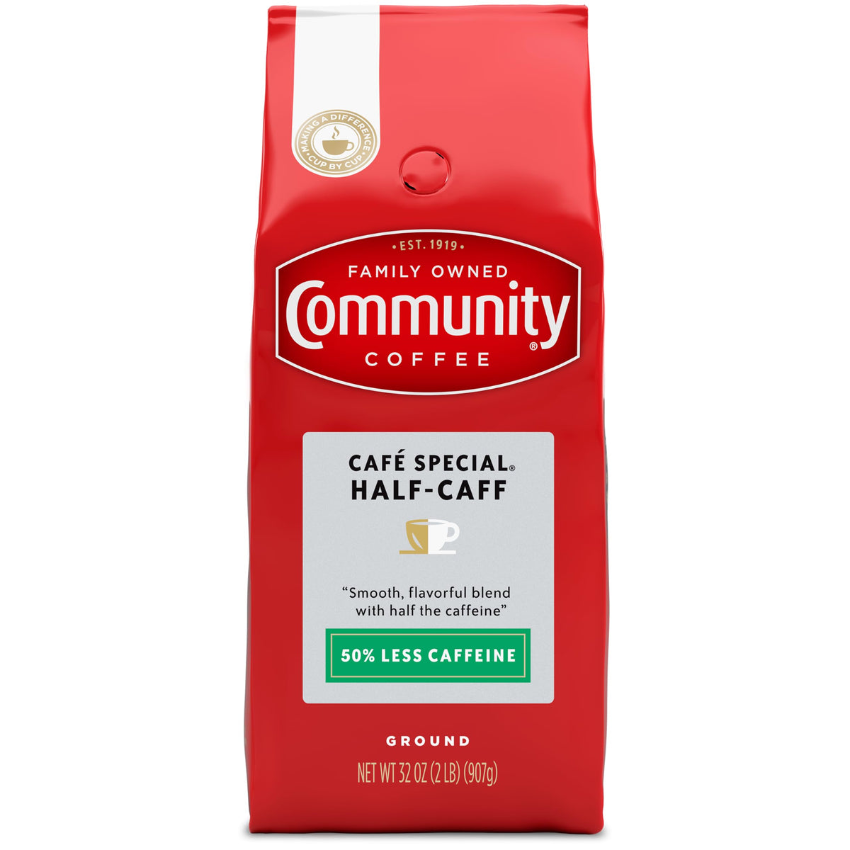 Community Coffee Cafe Special Half-Caff Ground Coffee — 32 oz, Medium-Dark Roast