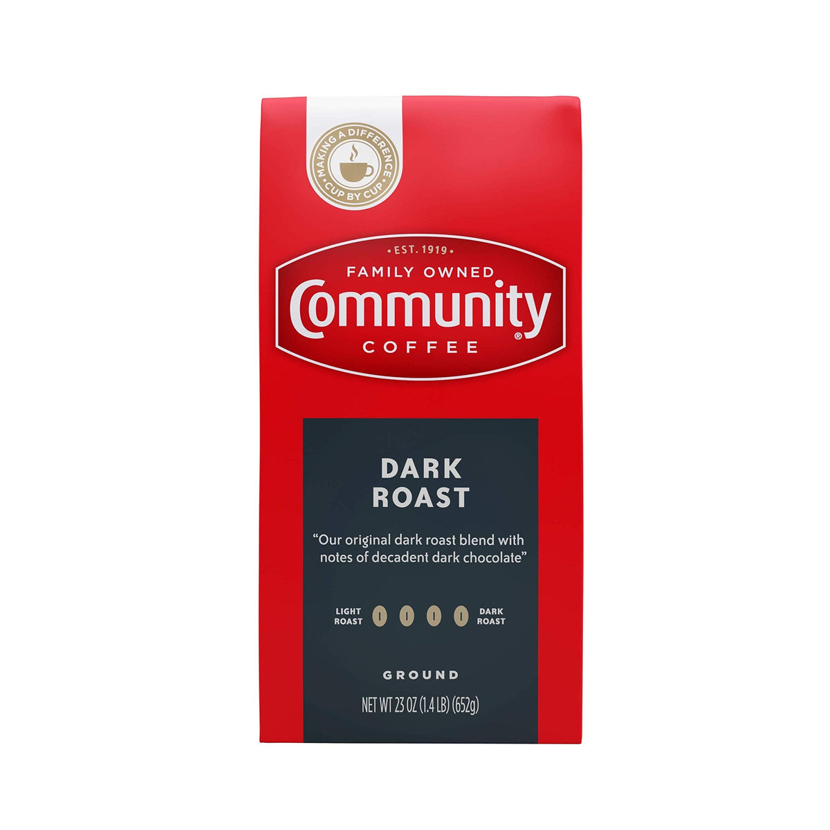 Community Coffee Dark Roast Ground Coffee – 23 oz Vacuum-Sealed Brick