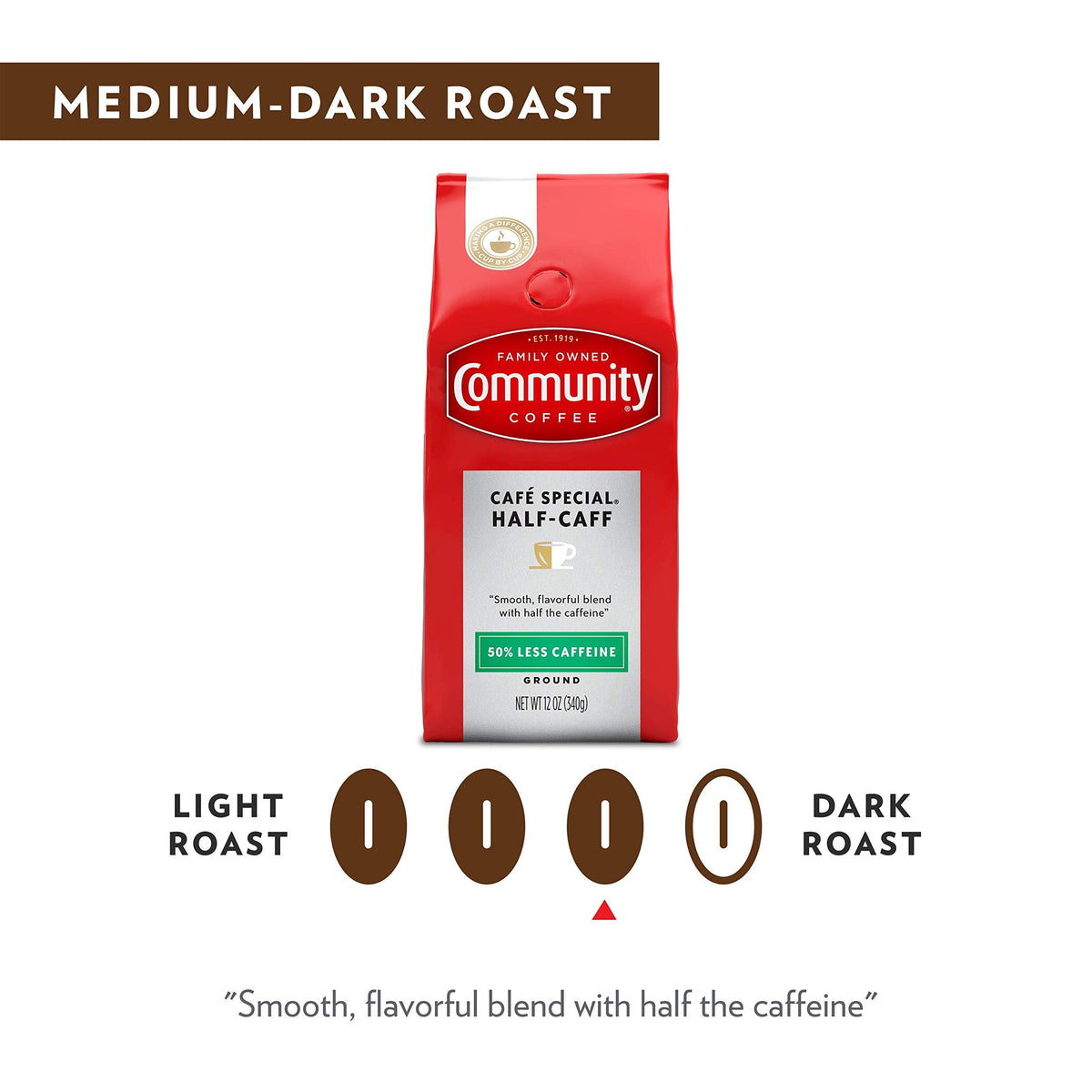 Community Coffee Cafe Special Half-Caff Ground Coffee — 32 oz, Medium-Dark Roast