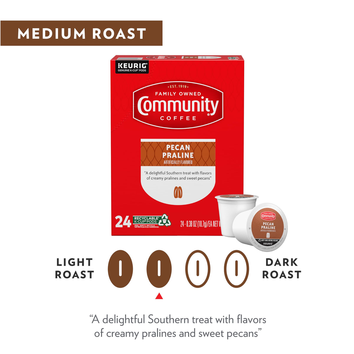 Community Coffee Pecan Praline Medium Roast K-Cup Pods – 32-Count Box