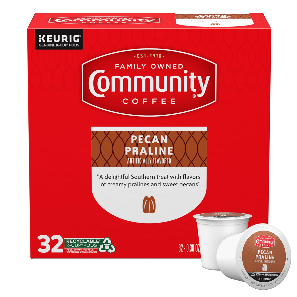 Community Coffee Pecan Praline Medium Roast K-Cup Pods – 32-Count Box