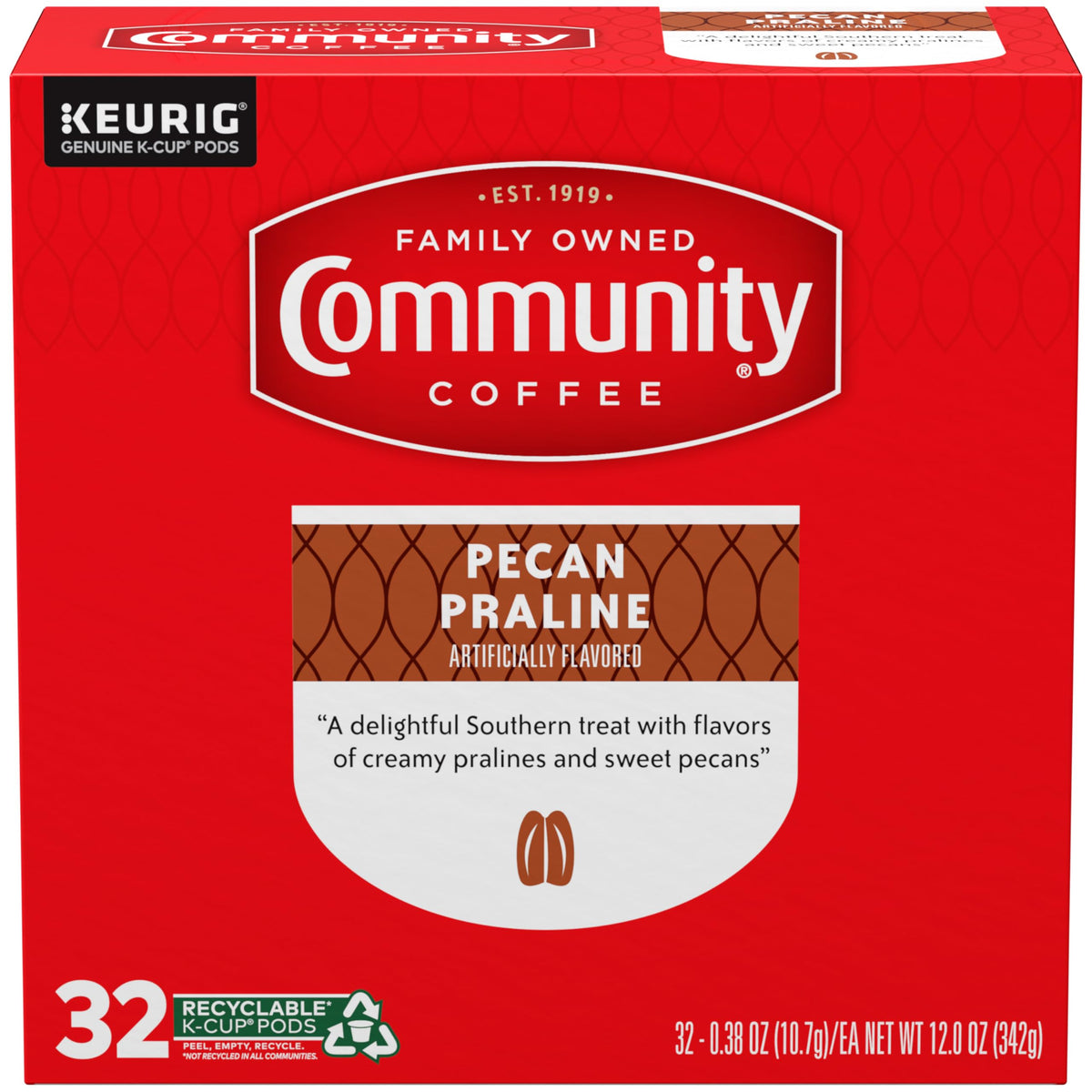 Community Coffee Pecan Praline Medium Roast K-Cup Pods – 32-Count Box