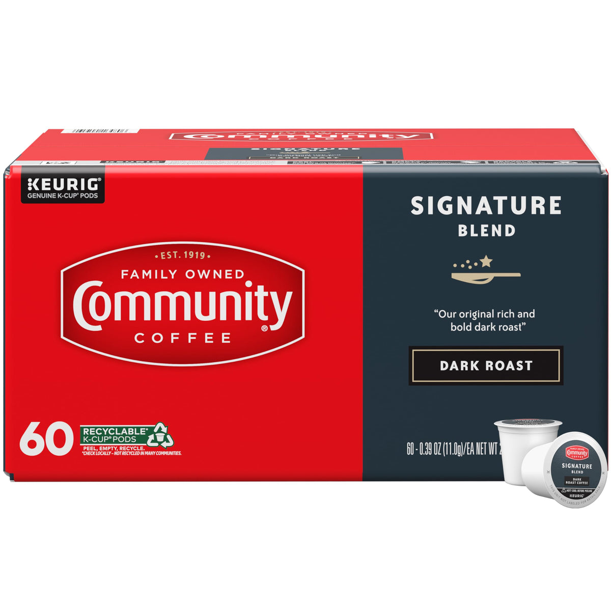 Community Coffee Signature Blend 60-Count Pods – Dark Roast, Keurig Compatible