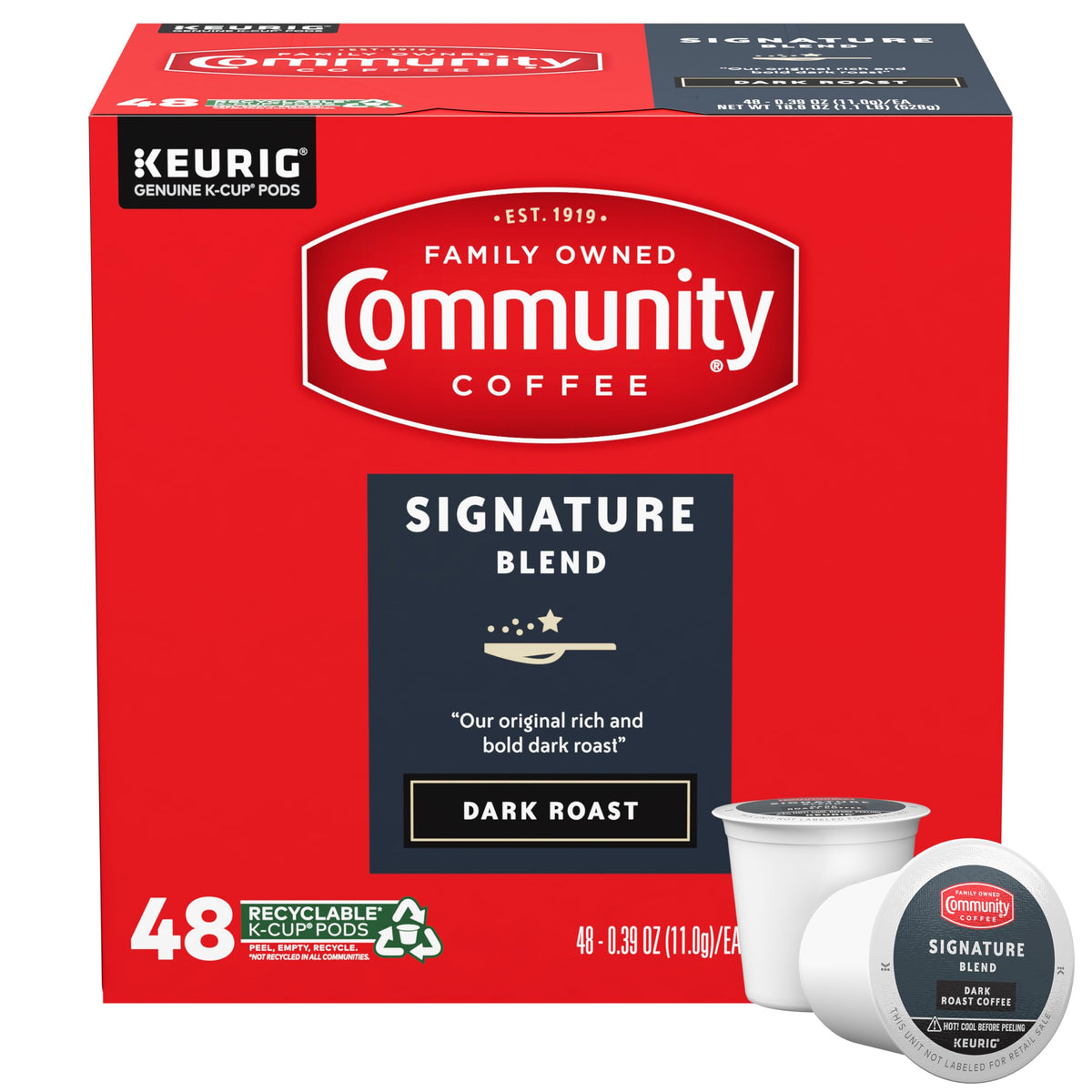 Community Coffee Signature Blend Dark Roast K-Cup Pods – 48-Count Pack