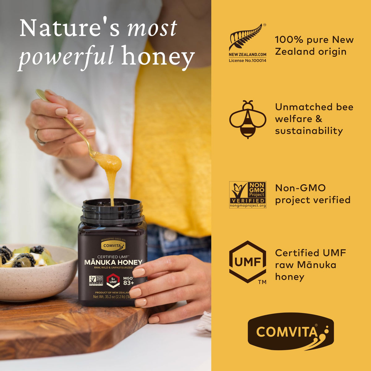 Comvita Manuka Honey UMF 5+ (MGO 83+) – Raw NZ Monofloral Honey, 1kg