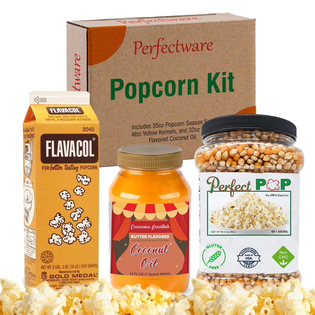 Concession Essentials Perfectware Popcorn Kit | Salt, Kernels & Coconut Oil