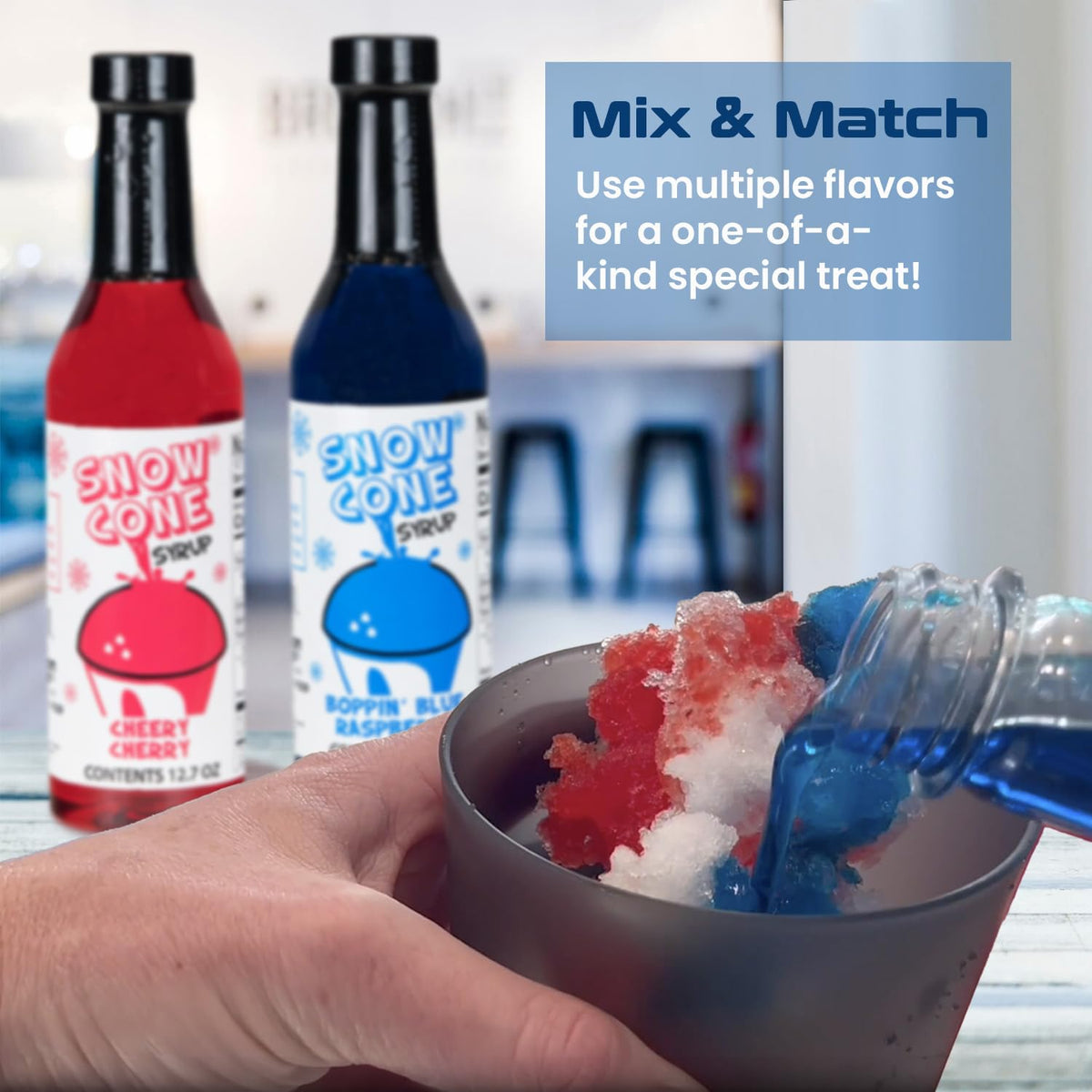 Concession Express Snow Cone Syrup Fun Flavors Pack (5 Flavors, 12.7 oz) – Blue Raspberry, Cherry, Cotton Candy, Grape & Tiger’s Blood