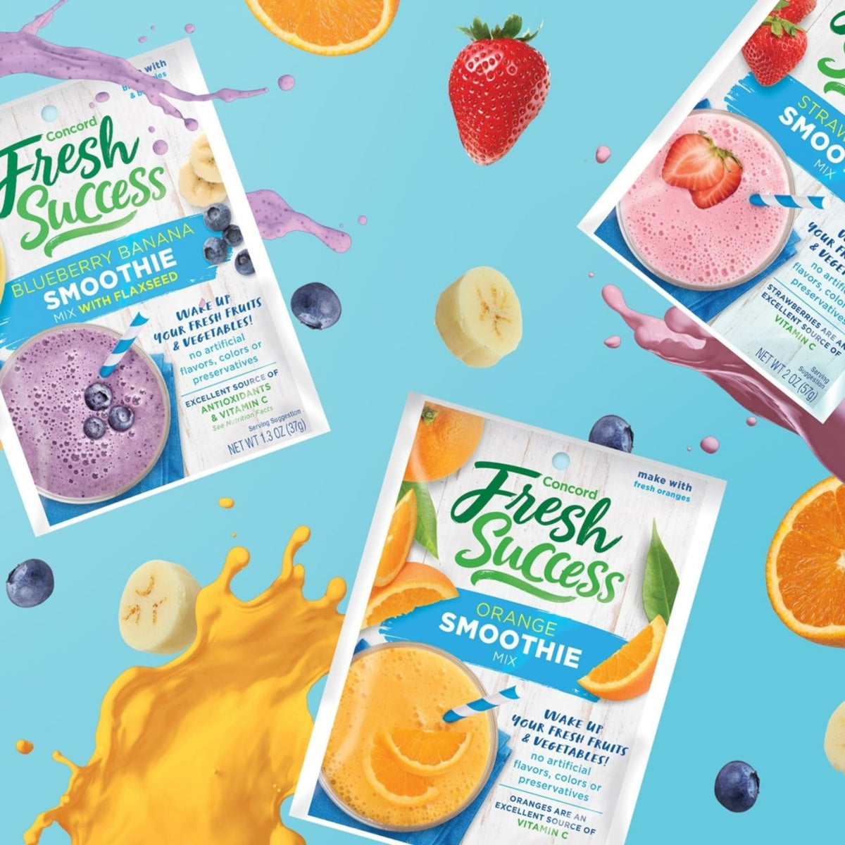 Concord Foods Strawberry Banana Orange Smoothie Mix Variety Pack – No Artificial Flavors, 18-Pack