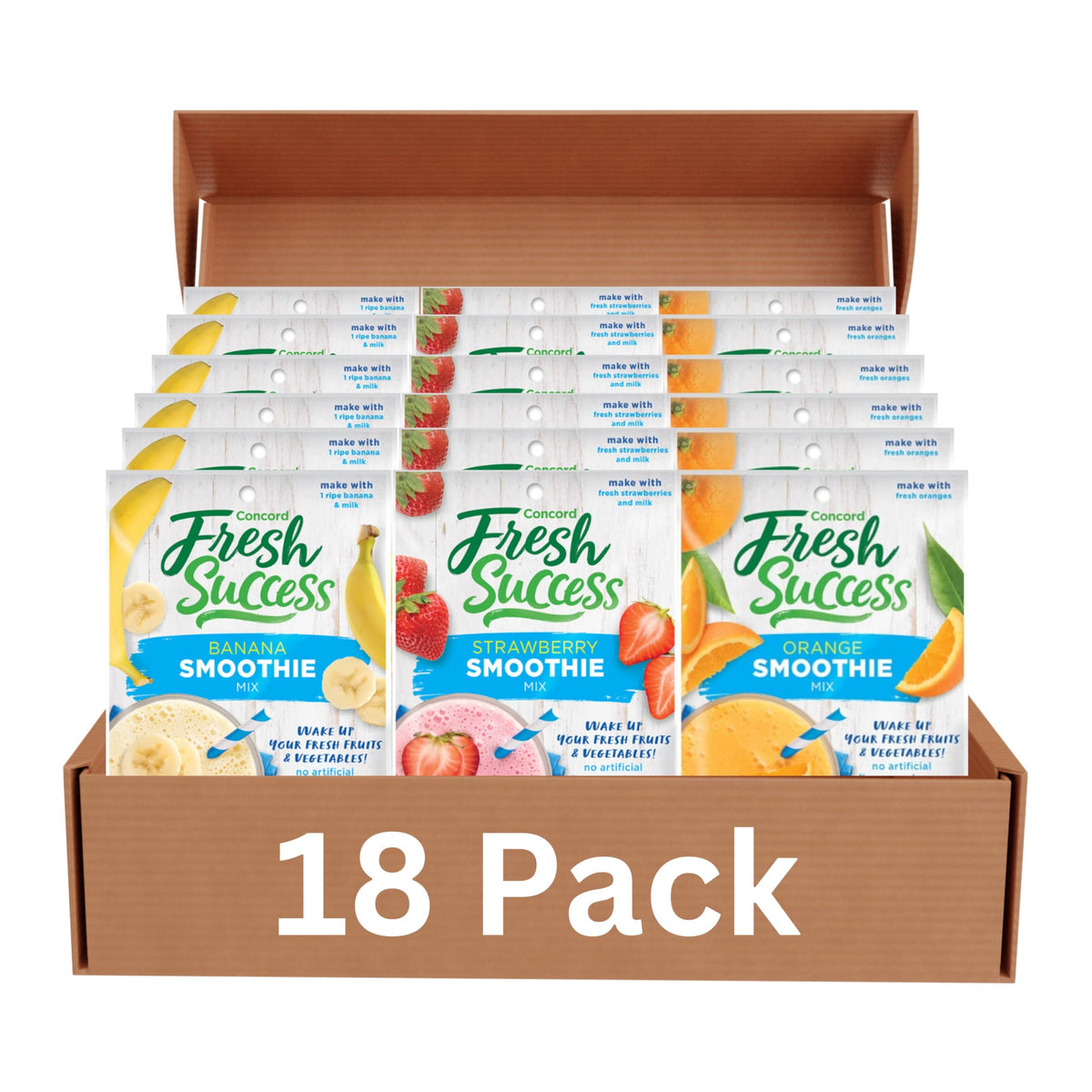 Concord Foods Strawberry Banana Orange Smoothie Mix Variety Pack – No Artificial Flavors, 18-Pack