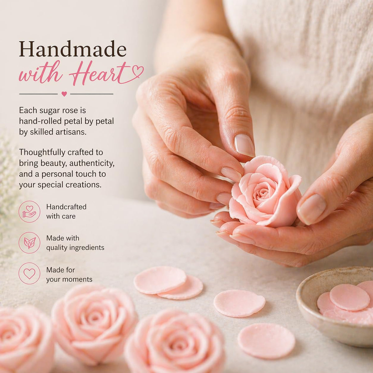 Confect Edible Rose Topper - Vegan Gluten-Free Cupcake Decorations - Pack of 12