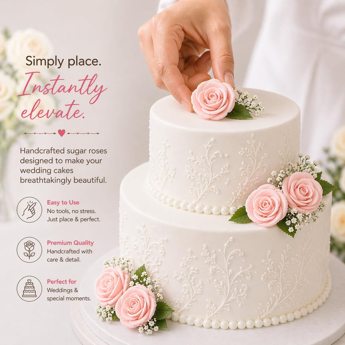 Confect Edible Rose Topper - Vegan Gluten-Free Cupcake Decorations - Pack of 12