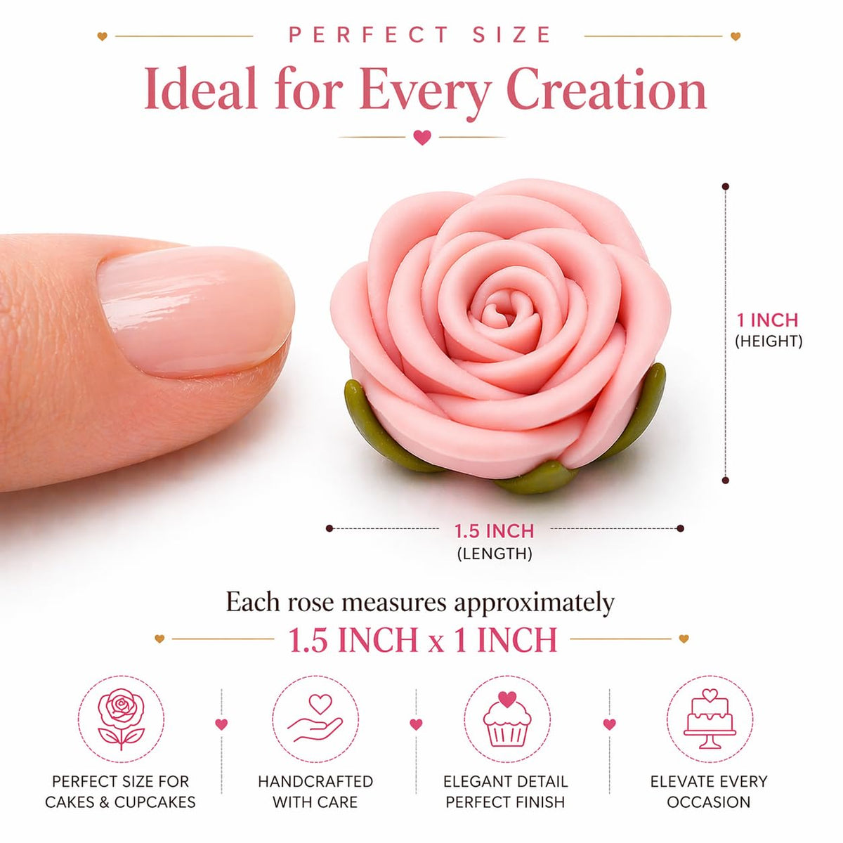 Confect Edible Rose Topper - Vegan Gluten-Free Cupcake Decorations - Pack of 12