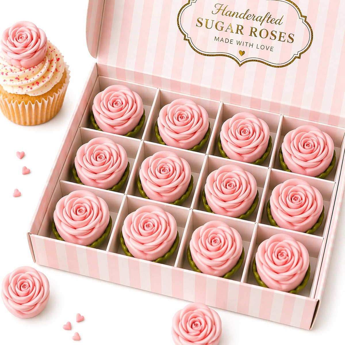 Confect Edible Rose Topper - Vegan Gluten-Free Cupcake Decorations - Pack of 12