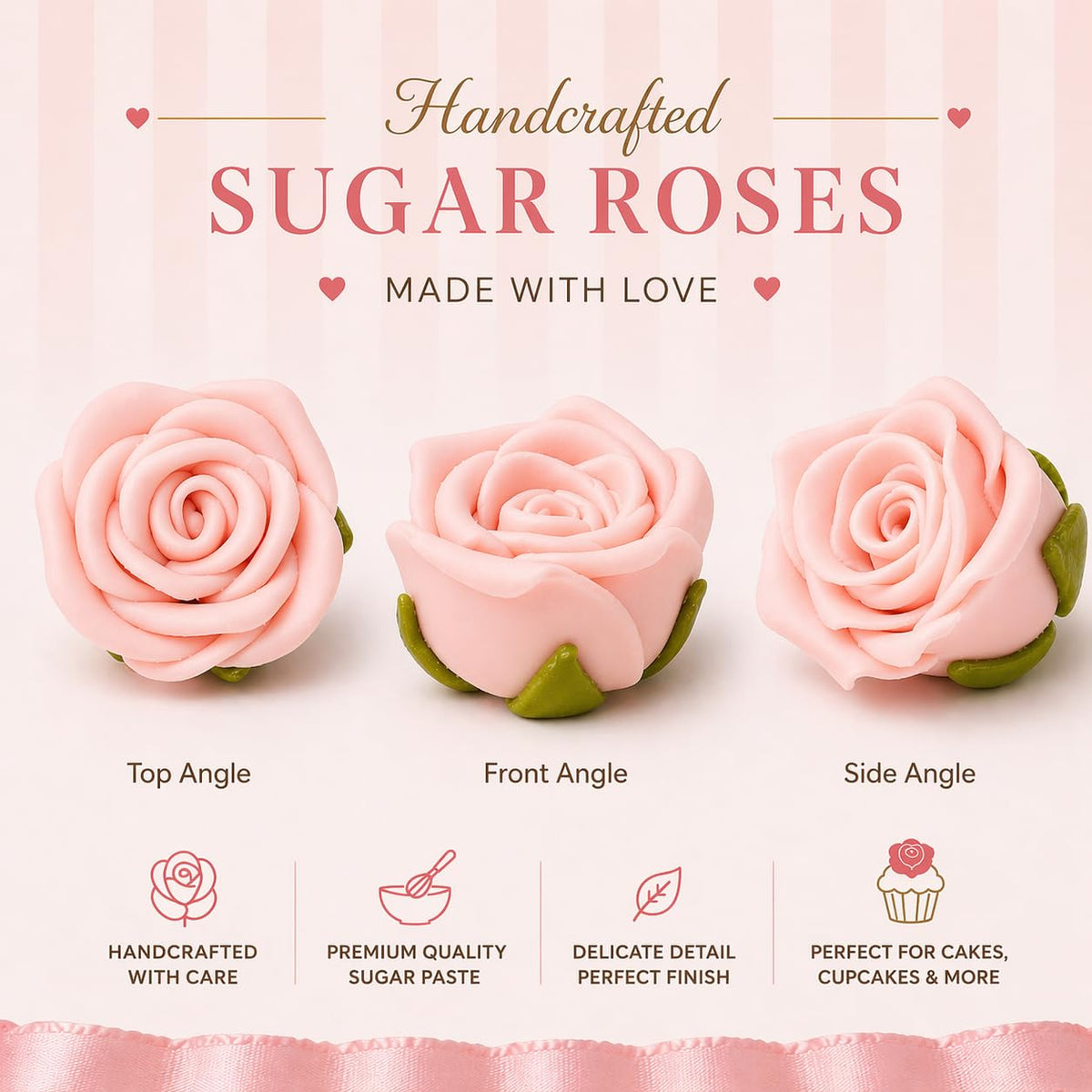 Confect Edible Rose Topper - Vegan Gluten-Free Cupcake Decorations - Pack of 12