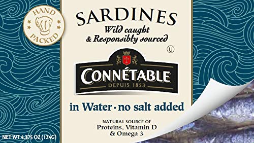 Connetable Sardines in Water, No Salt Added — 4.375 oz, Pack of 12