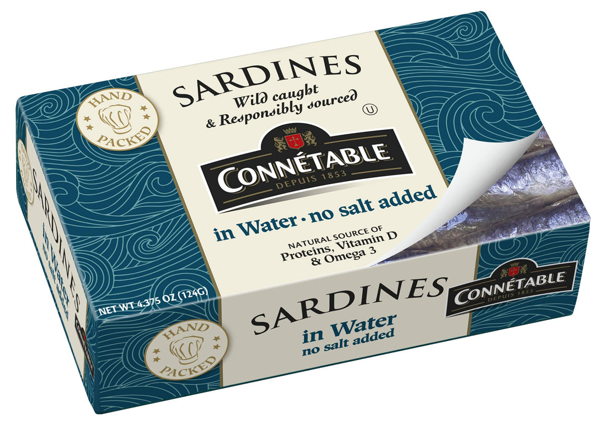 Connetable Sardines in Water, No Salt Added — 4.375 oz, Pack of 12