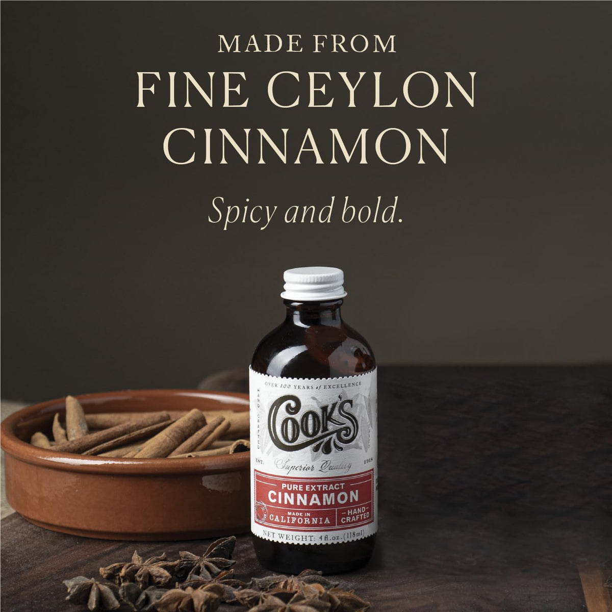 Cook's Pure Cinnamon Extract – Premium Ceylon Cinnamon for Baking, Beverages & Desserts | 8 oz
