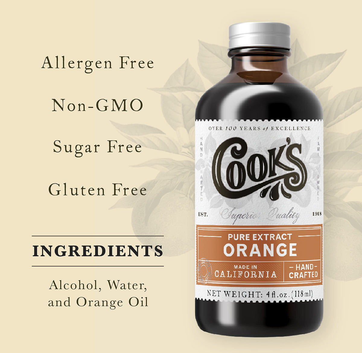 Cook's Pure Orange Extract from Florida Oranges | 8 oz for Ice Cream, Cakes, Breads, Cookies & Drinks