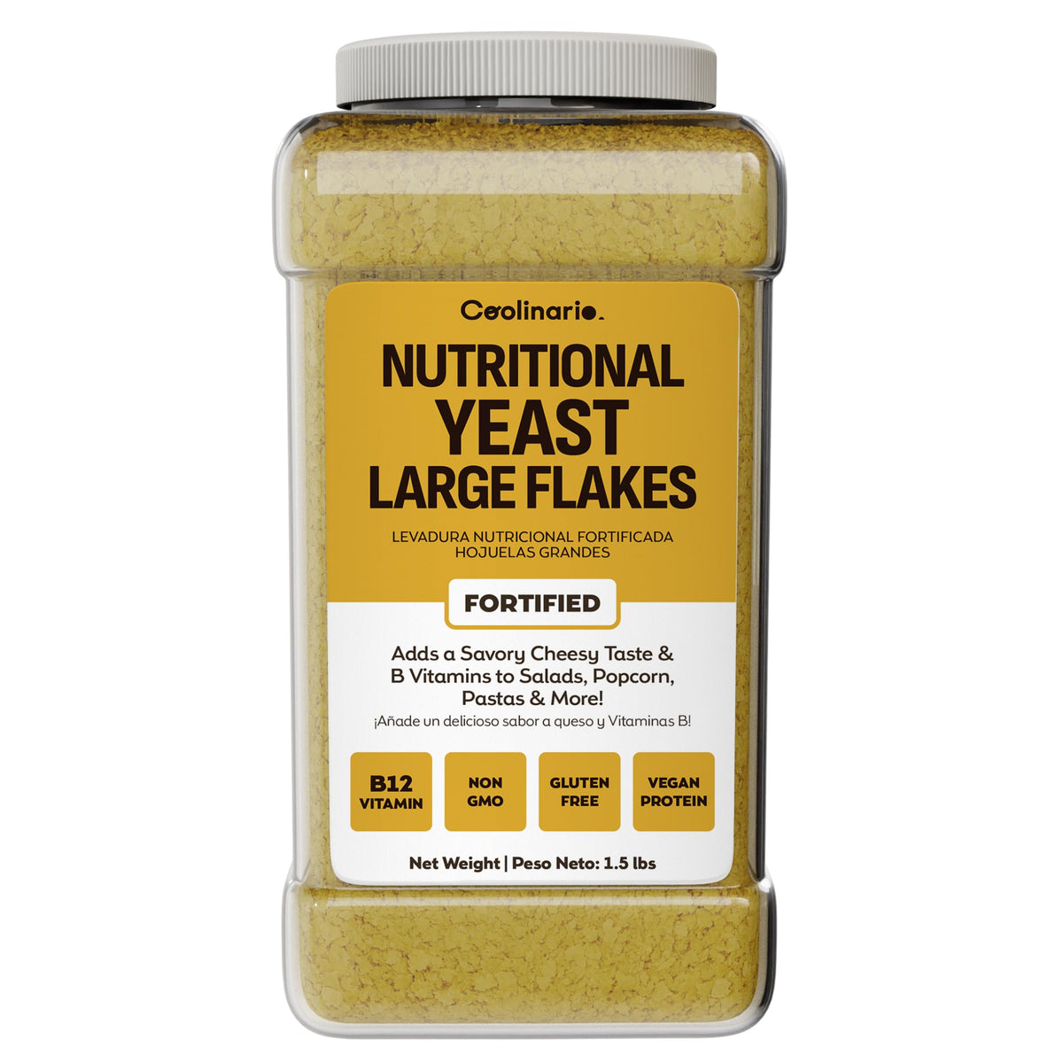 Coolinario Large Fortified Nutritional Yeast Flakes – Savory Cheese Flavor, Gluten-Free, 1 Gal