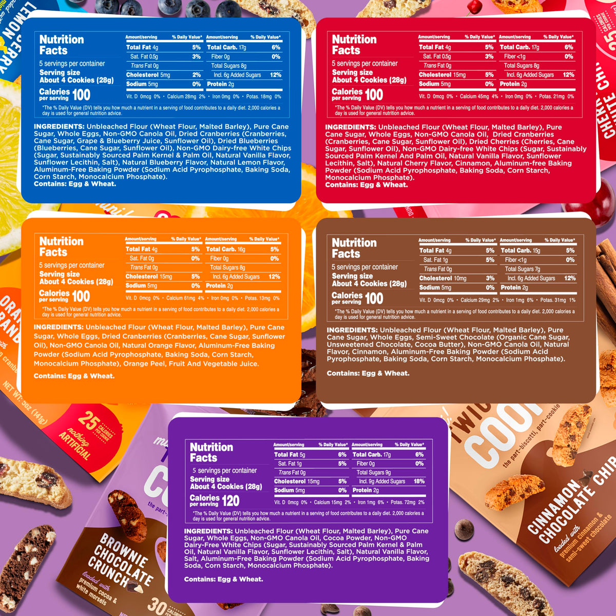 Cooper Street Twice Baked Biscotti Cookies Variety Pack - 5 Pack (5oz Each) - 5 Flavors Assortment, Light and Crispy Coffee Cookies, Dairy & Peanut Free, Kosher