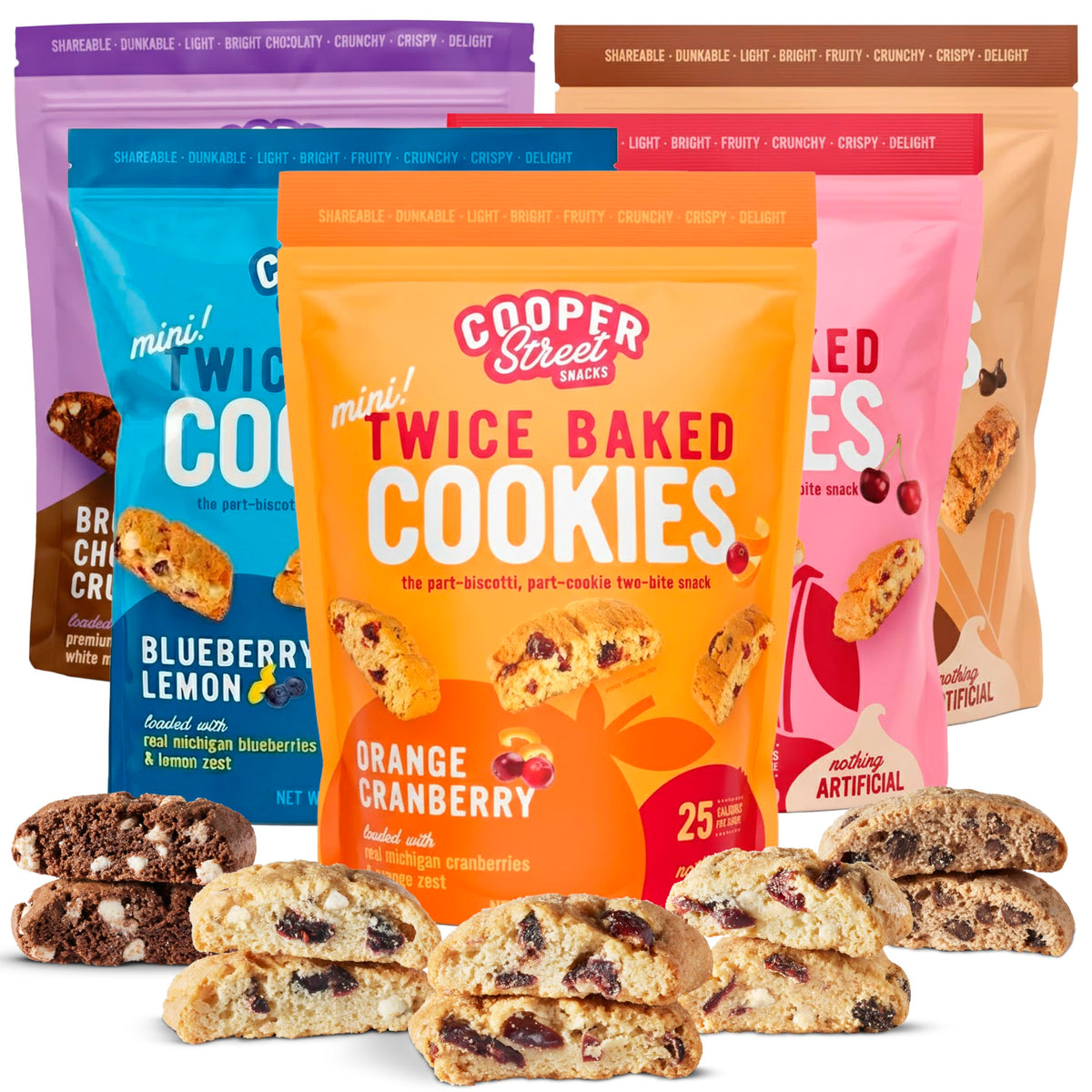 Cooper Street Twice Baked Biscotti Cookies Variety Pack - 5 Pack (5oz Each) - 5 Flavors Assortment, Light and Crispy Coffee Cookies, Dairy & Peanut Free, Kosher