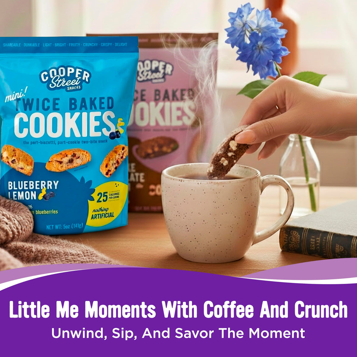 Cooper Street Twice Baked Biscotti Cookies Variety Pack - 5 Pack (5oz Each) - 5 Flavors Assortment, Light and Crispy Coffee Cookies, Dairy & Peanut Free, Kosher