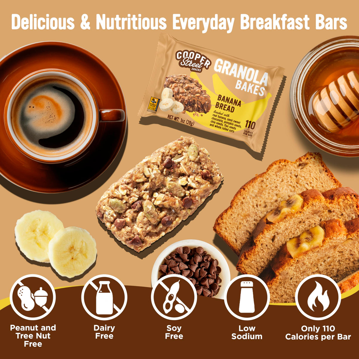 Cooper Street Granola Bakes – Soft Banana Bread Bars, Nut Free