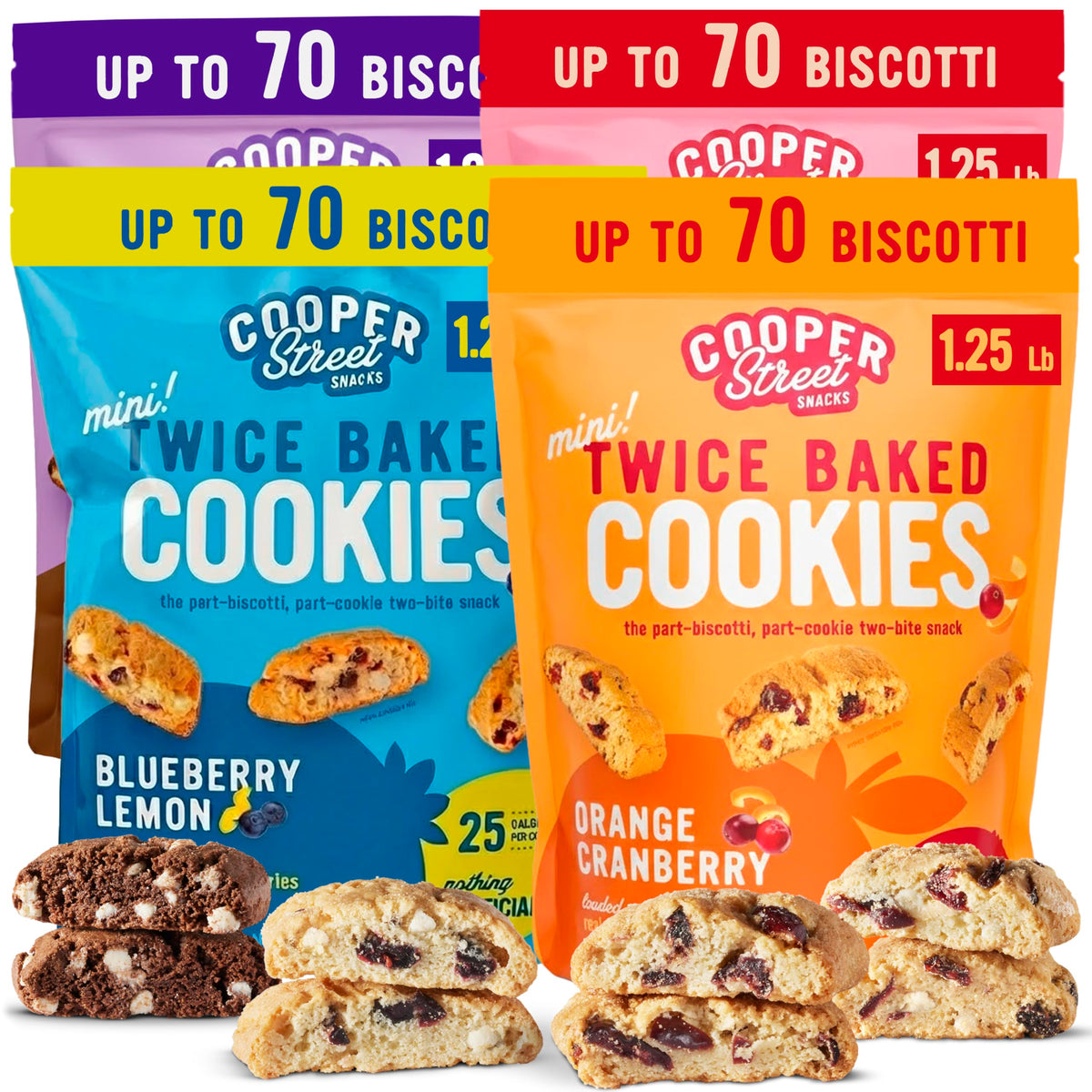 Cooper Street Twice Baked Biscotti Variety Pack – 4 Gourmet Cookies, Peanut & Dairy Free (1.25 lb per bag)