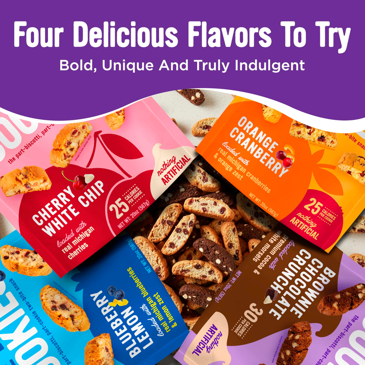 Cooper Street Twice Baked Biscotti Variety Pack – 4 Gourmet Cookies, Peanut & Dairy Free (1.25 lb per bag)