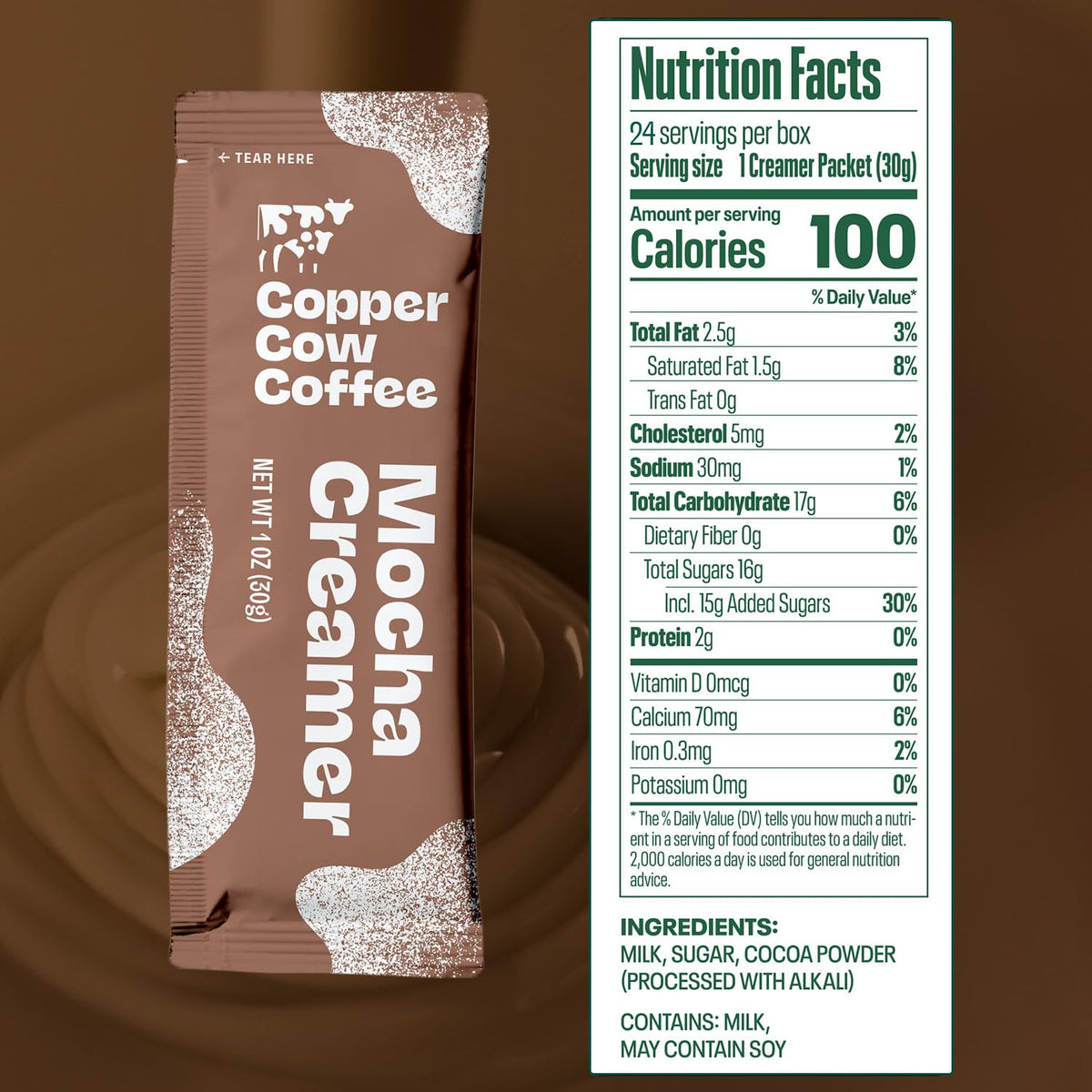 Copper Cow Coffee Sweetened Mocha Creamer Singles (24 Pack) | Vietnamese-Inspired Creamer for Lattes & Pour-Overs | No Refrigeration Needed