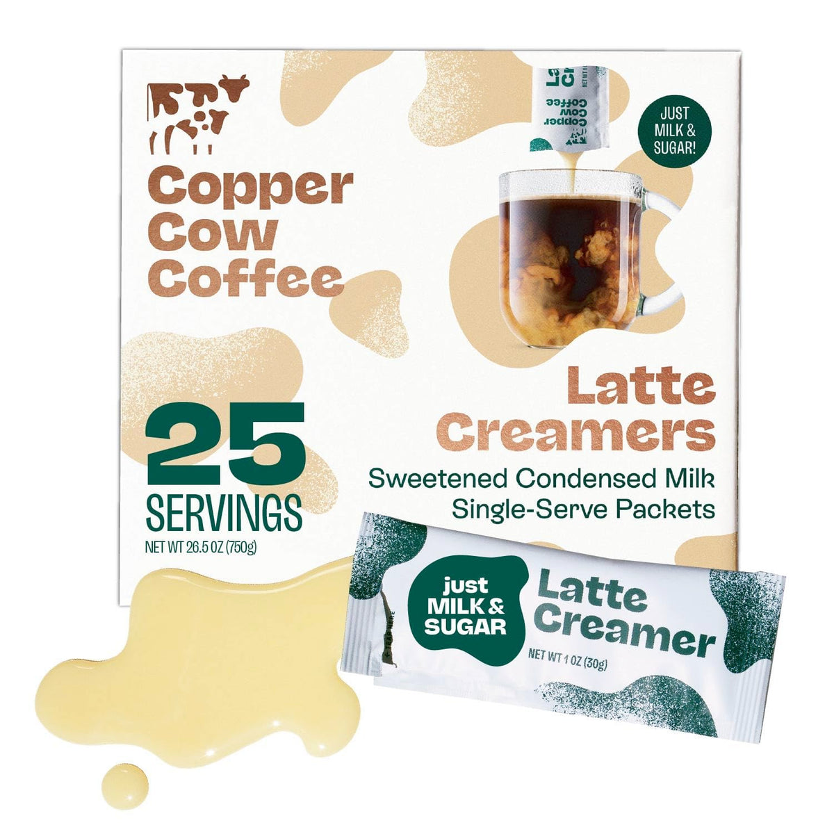 Copper Cow Coffee Sweetened Condensed Milk Creamer Singles (25 Pack) | Vietnamese-Inspired All-Natural Creamer Packets