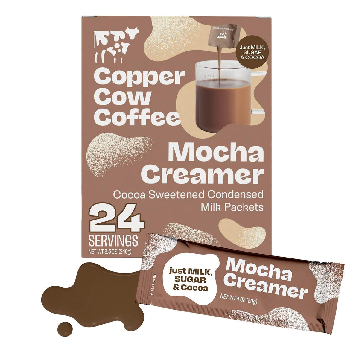 Copper Cow Coffee Sweetened Mocha Creamer Singles (24 Pack) | Vietnamese-Inspired Creamer for Lattes & Pour-Overs | No Refrigeration Needed